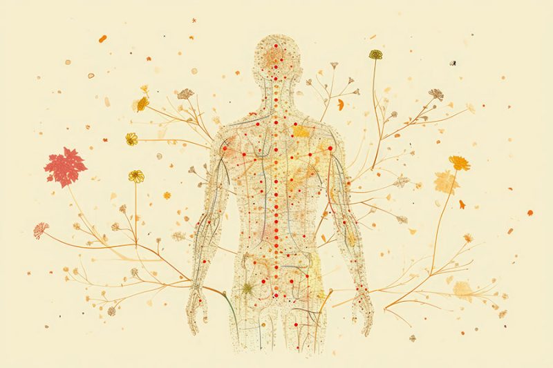 Diagram of the body’s meridian lines representing Qi flow