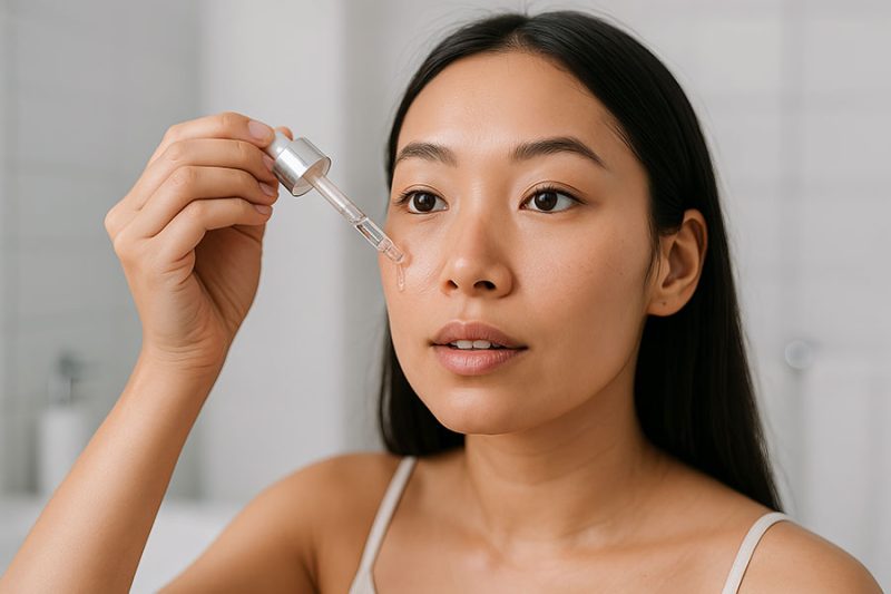 Woman applying brightening serum in Singapore